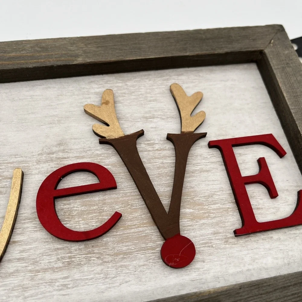 Rustic Wooden Christmas Believe Sign Farmhouse Holiday Wall Decor 15